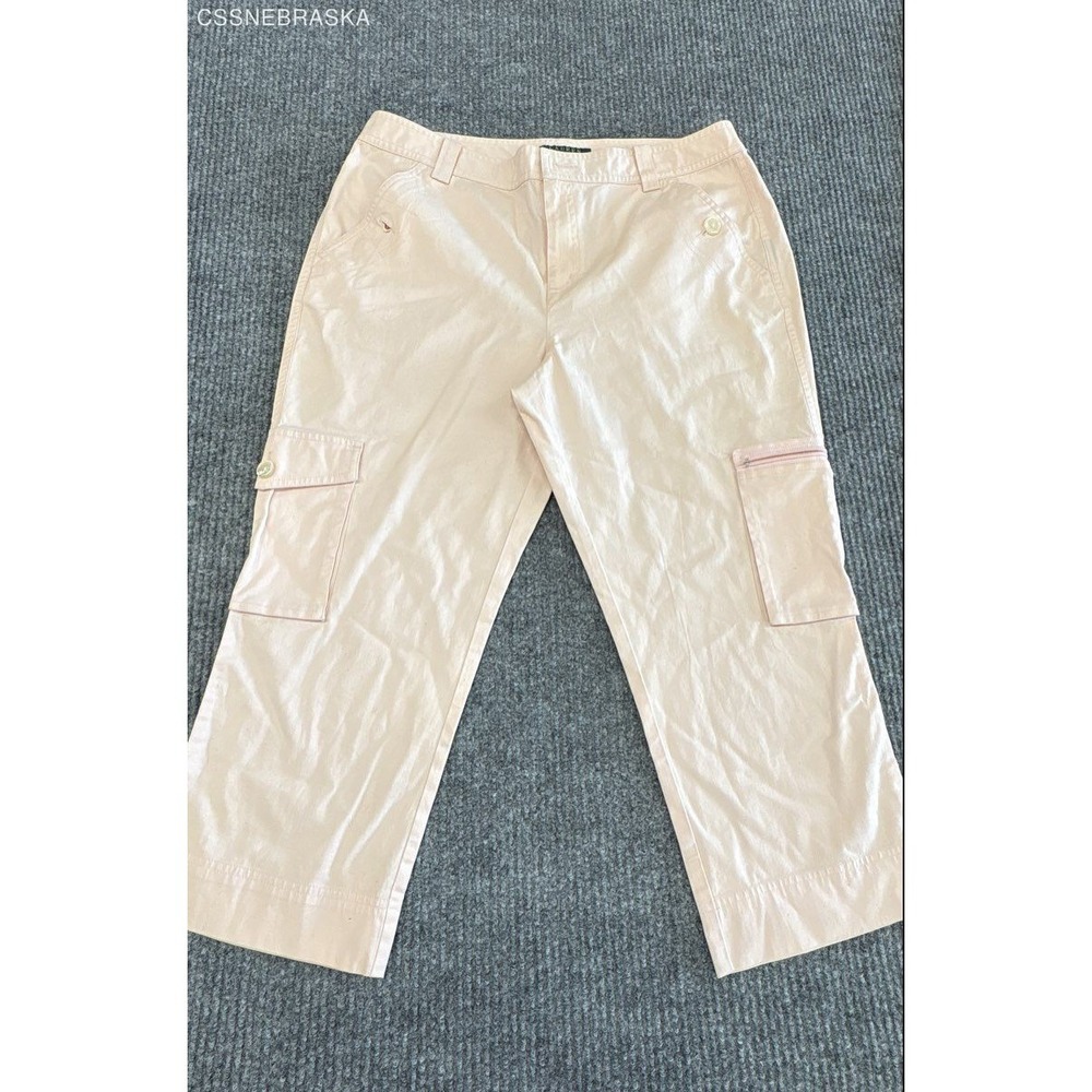 Lauren‎ Ralph Lauren Women's Pink Stretch Cotton Cropped Cargo Pants Capris Sz 8